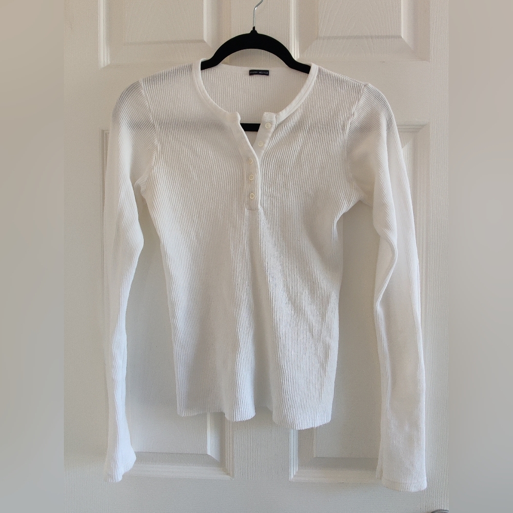 Button up ribbed long sleeve top, Brandy Melville, white, regular fit